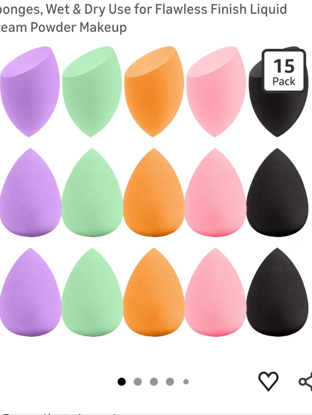 15 Pcs Multi-Color Individually Wrapped Makeup Sponge Set